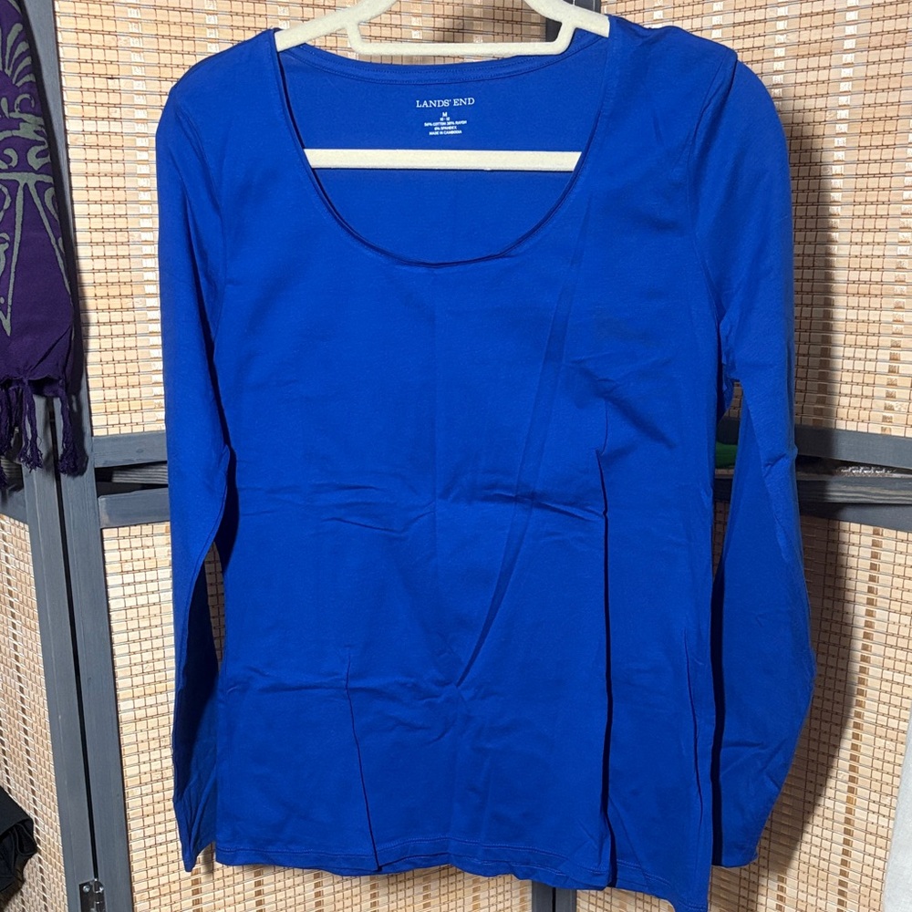 Lands' End Scoop Neck Long Sleeve Top in Royal Blue